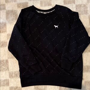 PINK Victoria's Secret Black Crew Sweatshirt with White Dog Logo